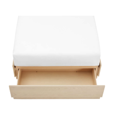 Natural Beige Upholstered Queen Headboard with Batten White Oak Storage Bed Base